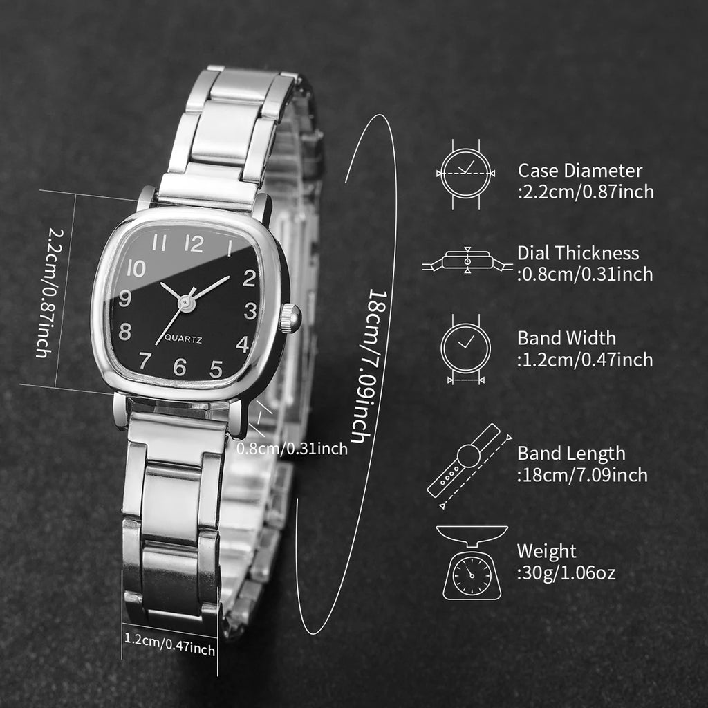 4 In 1 Women Wrist Set Square Quartz Watch Heart Bangle Infinity Rhinestone Bracelet Stackable Daily Female Wrist Accessory Gift Qme