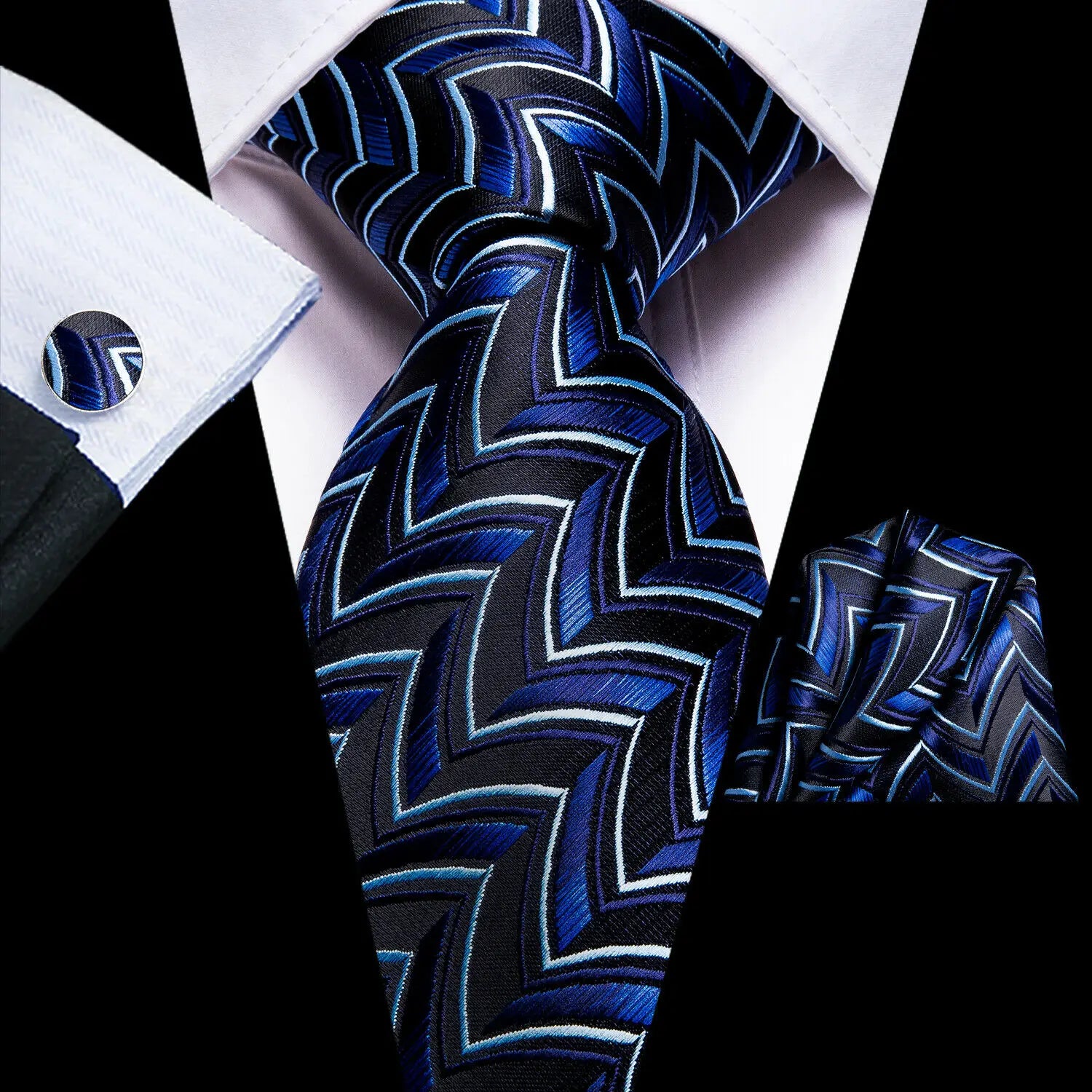 Hi-Tie Blue Orange Elegant Tie For Men Groom Wedding Necktie Pocket Square Cufflink Accessory Wholesale Designer Qme 3352