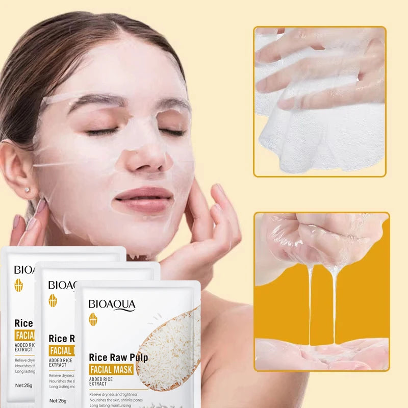 Rice Raw Pulp Facial Masks for Pore Refining Glass Skin Moisturizing Firming Hydrating Face Mask Sheets Mask Korean Skin Care Qme