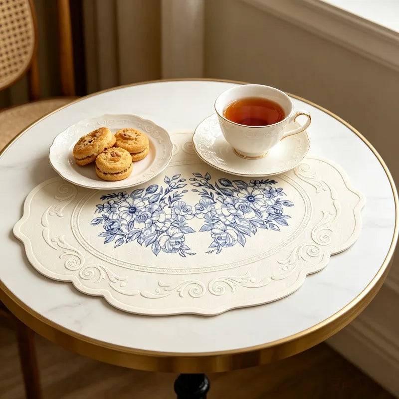 Silicone Placemat European Style Retro Embossed Large Lace Table Mat Non-slip Placemat Non-slip Insulation Mat for Desktop Qme