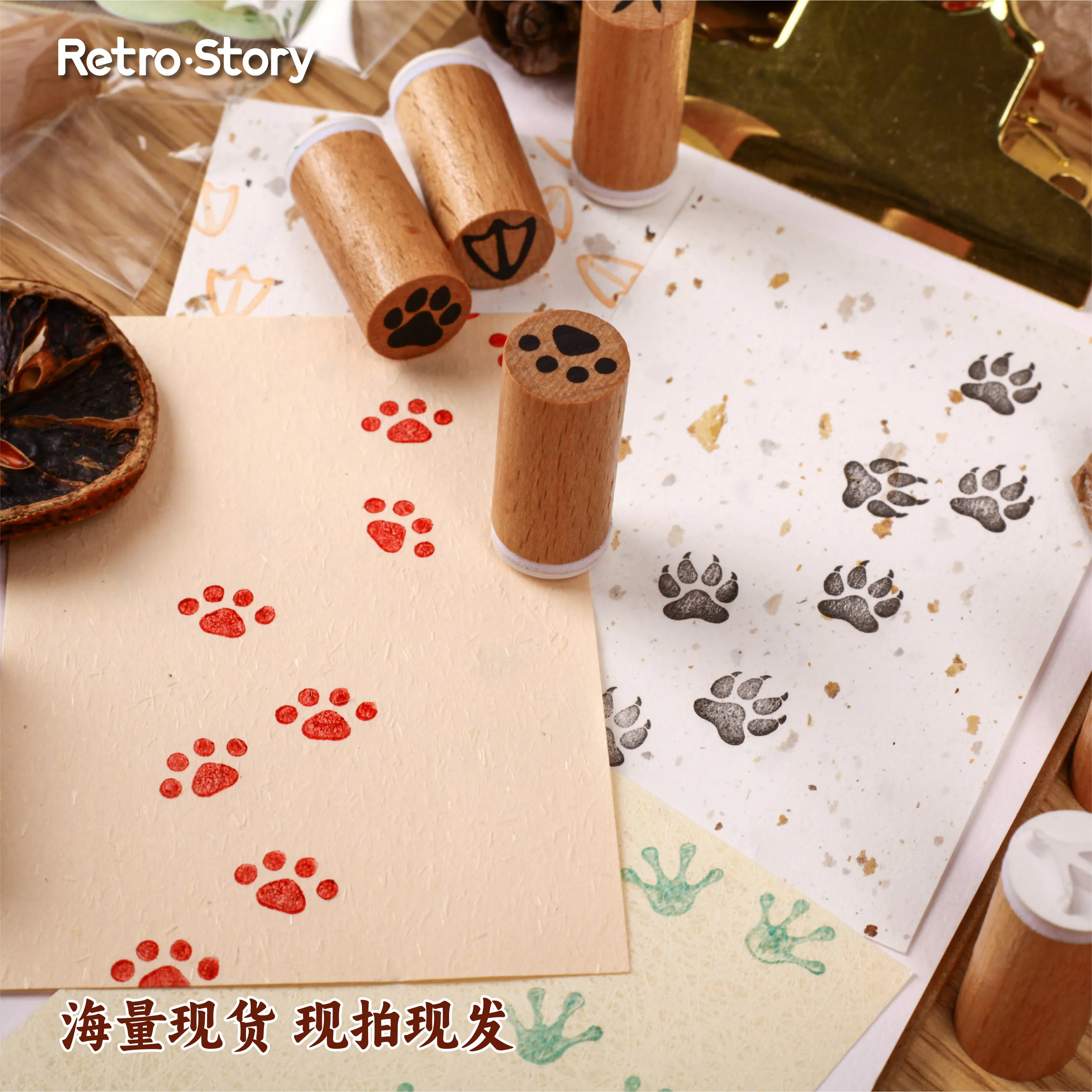 1 pc Vintage Pet Footprints Wooden Rubber Stamp Bottle Shape DIY Decor Scrapbooking Albums Wood Seal Daily Planner Stationery Qme