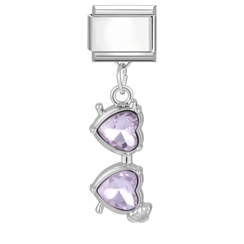 Shiny Colorful Zircon Pendant Series Red Cherry Bow Italian Charm