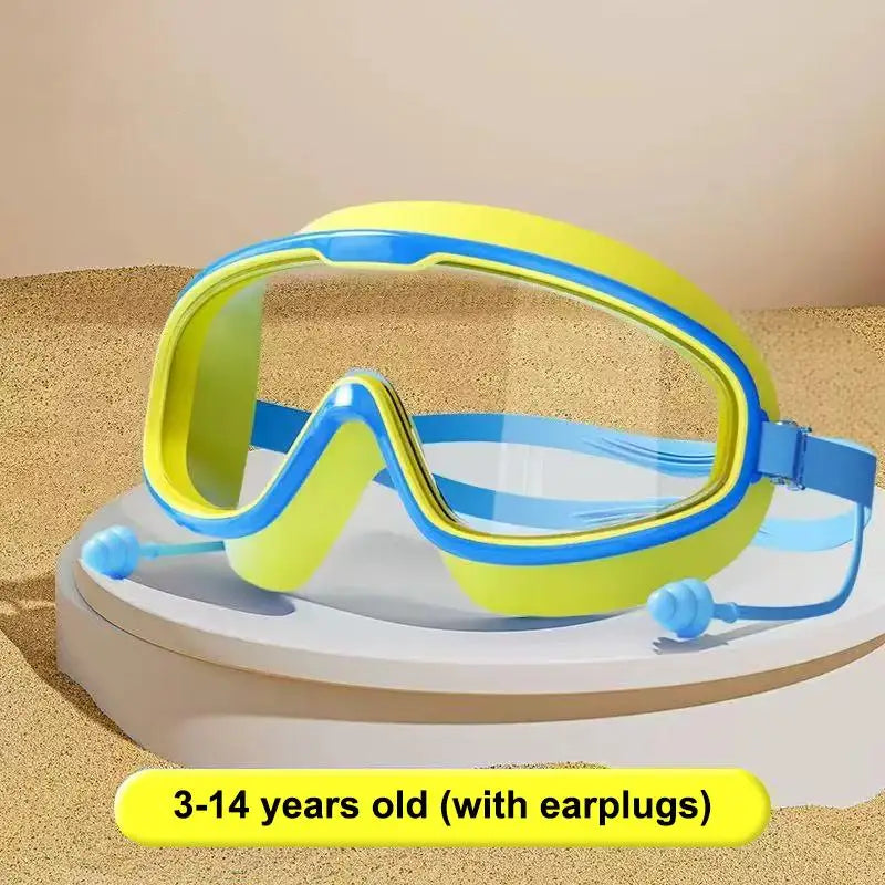 Kids Swimming Goggles Big Frame HD View Anti-fog Waterproof Qme Green