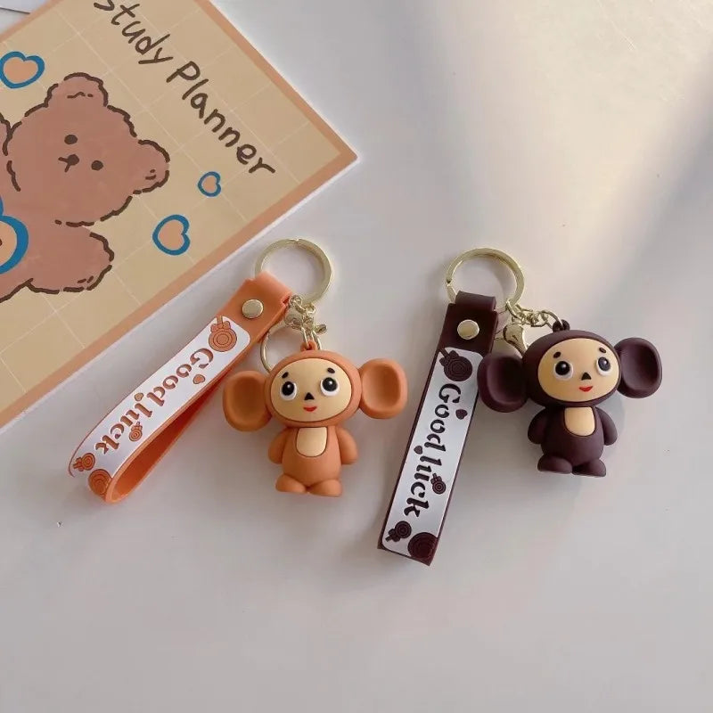 Creative Cute Soft Latex Monkey Doll Toy Keychain Cosplay Movie Cheburashka Trend Animal Widget Keyring Pendant Festival Gift Qme