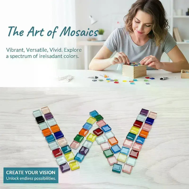 1.5CM Square Crystal Mosaic Tiles 200G Mixed 50 Colors Glossy Glass For DIY Craft Coaster Vase Home Art Decoration Qme