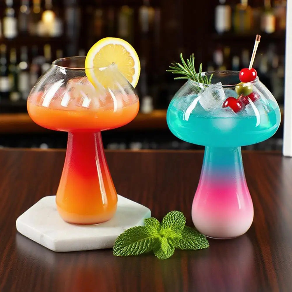Cocktail Glass Cup Mushroom Shape Drinking Glassware Martini Clear Qme