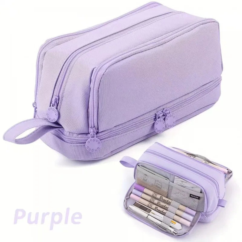 Large Capacity 4 Compartments Pencil Pouch Bag Zipper Portable Handle Qme