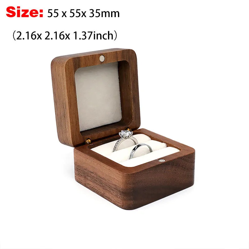 Premium Solid Wood Jewelry Organizer (Black Walnut) - Jewelry Display for Earrings & Couples Rings Jewelry Case Valentine Gift Qme Square White Double