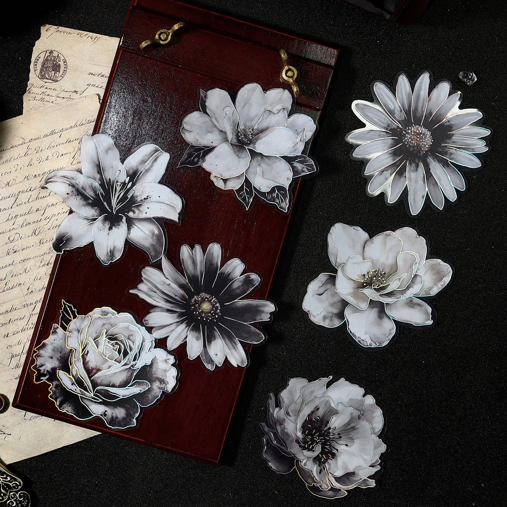 TIANZI 10pcs/pack Ink Dyed Flowers PET Stickers DIY Scrapbooking Materials Vintage Decorative Junk Journal Sticker Stationery Qme