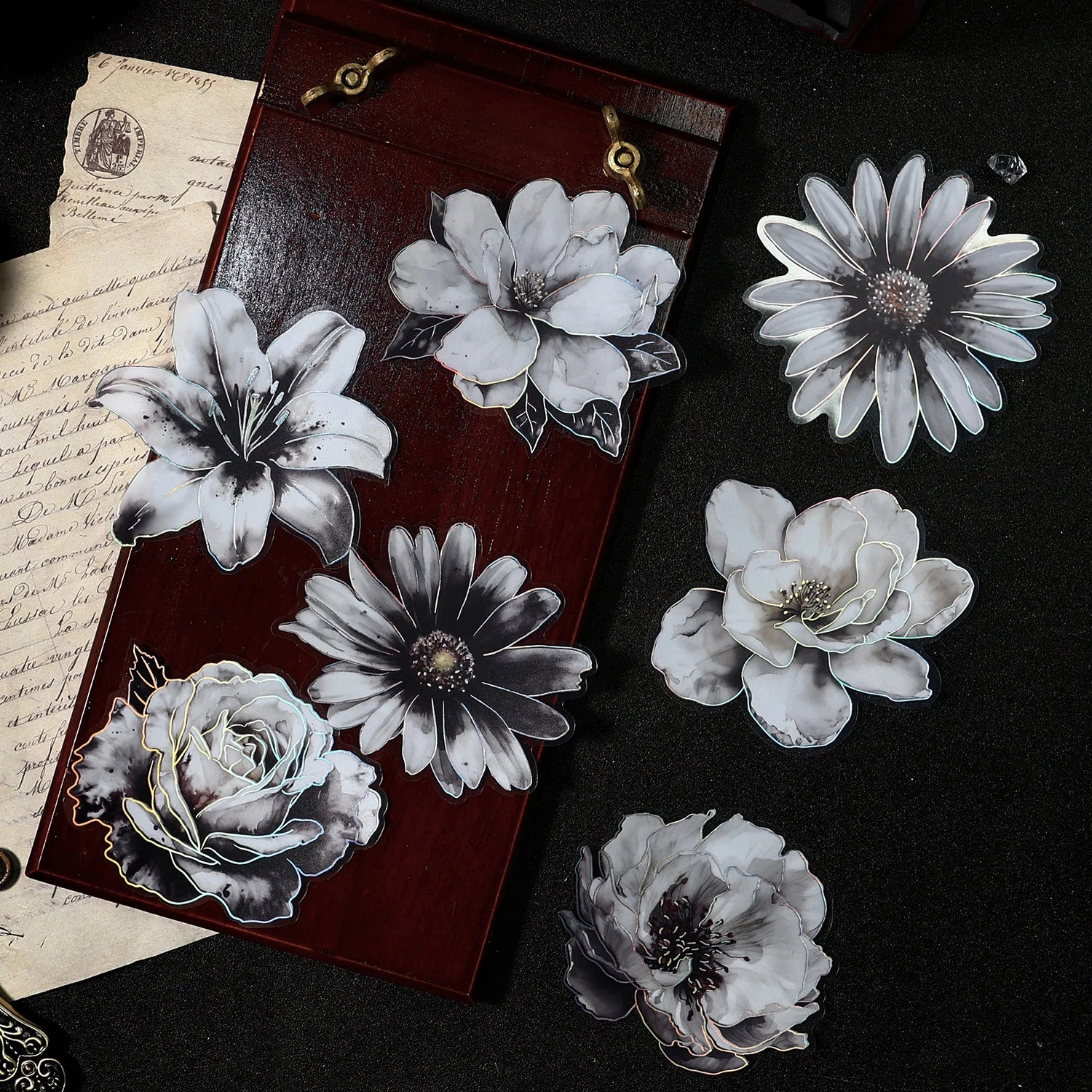 TIANZI 10pcs/pack Ink Dyed Flowers PET Stickers DIY Scrapbooking Materials Vintage Decorative Junk Journal Sticker Stationery Qme
