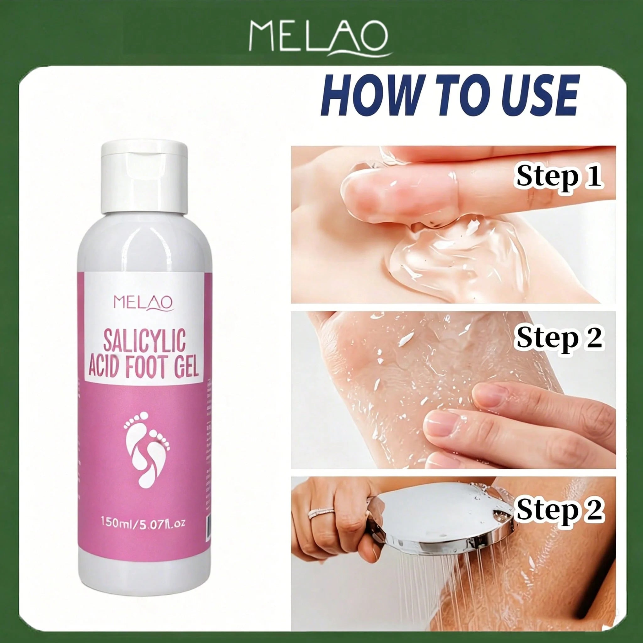 MELAO Salicylic Acid Foot Gel - Dead Skin & Callus Remover, Exfoliating Treatment for Rough Cracked Feet, Softens Heels, 150ml Qme MELAO-221 150ml