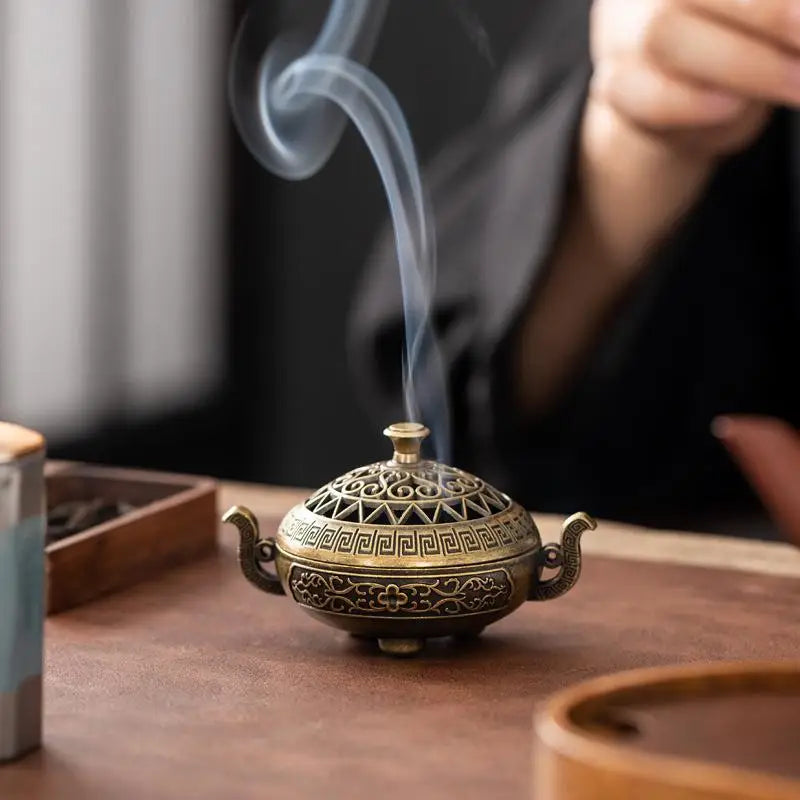 Retro Copper Incense Burner Incense Incense Burner Holder Bronze Vintage Incense Burner Charcoal Stove Luxury Stand IncenseMetal Qme
