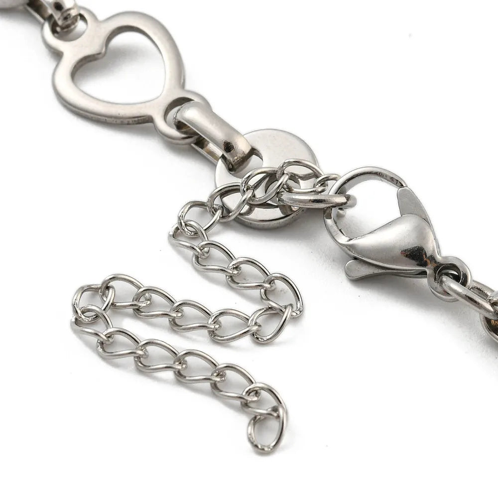 PandaHall 20PCS Non-Tarnish 304 Stainless Steel Heart Link Chains Bracelets for Men Women Daily Wear Jewelry Qme