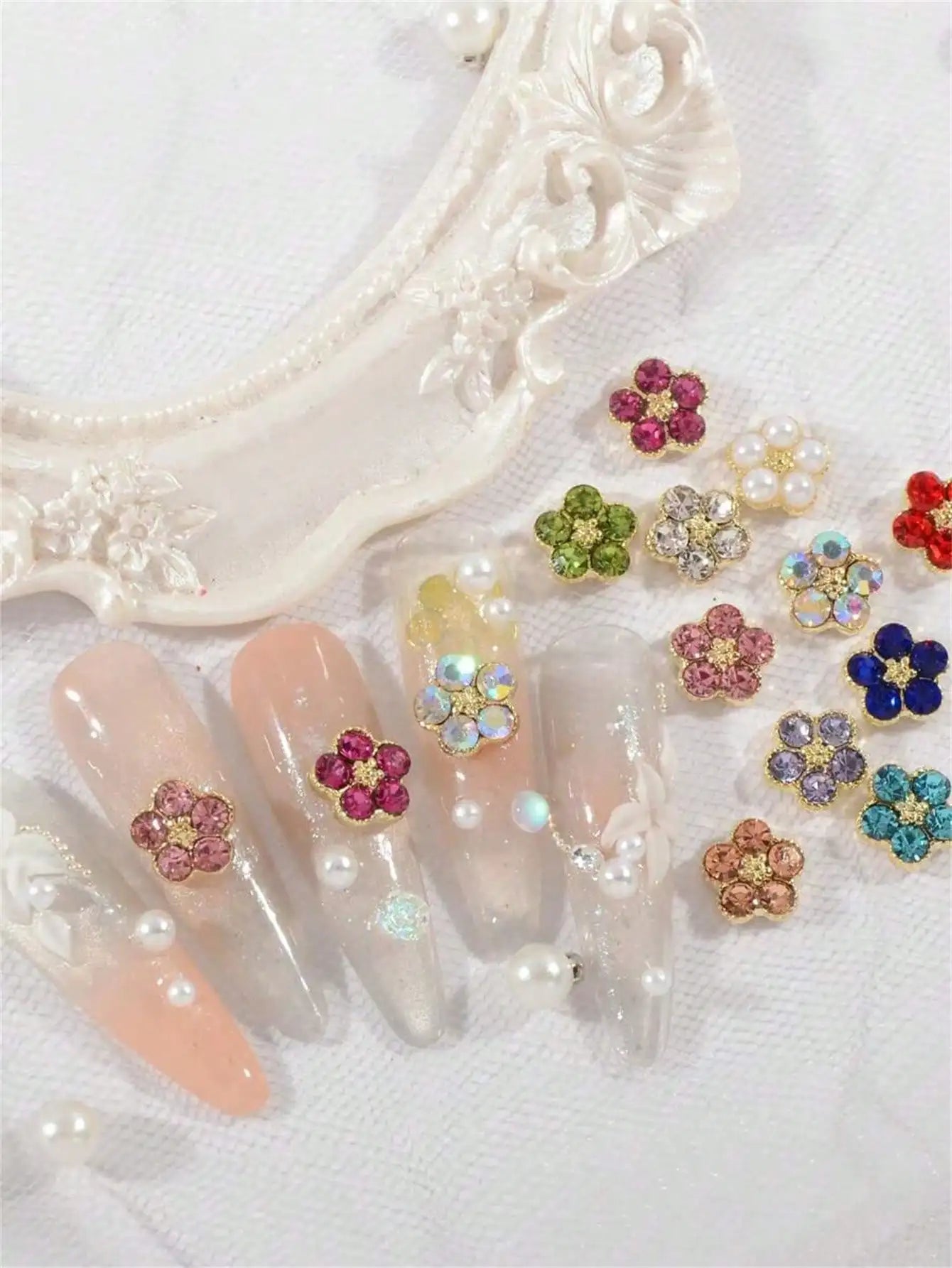 3D Glitter Rhinestones Crystal Flower Nail Art Charms Colorful Cherry Qme