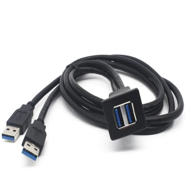 1m/3.3ft Dual USB3.0 A Male To USB3.0 A Female Car Mount Extension Cable To Female Dashboard Panel for Car Boat Motorcycle New Qme