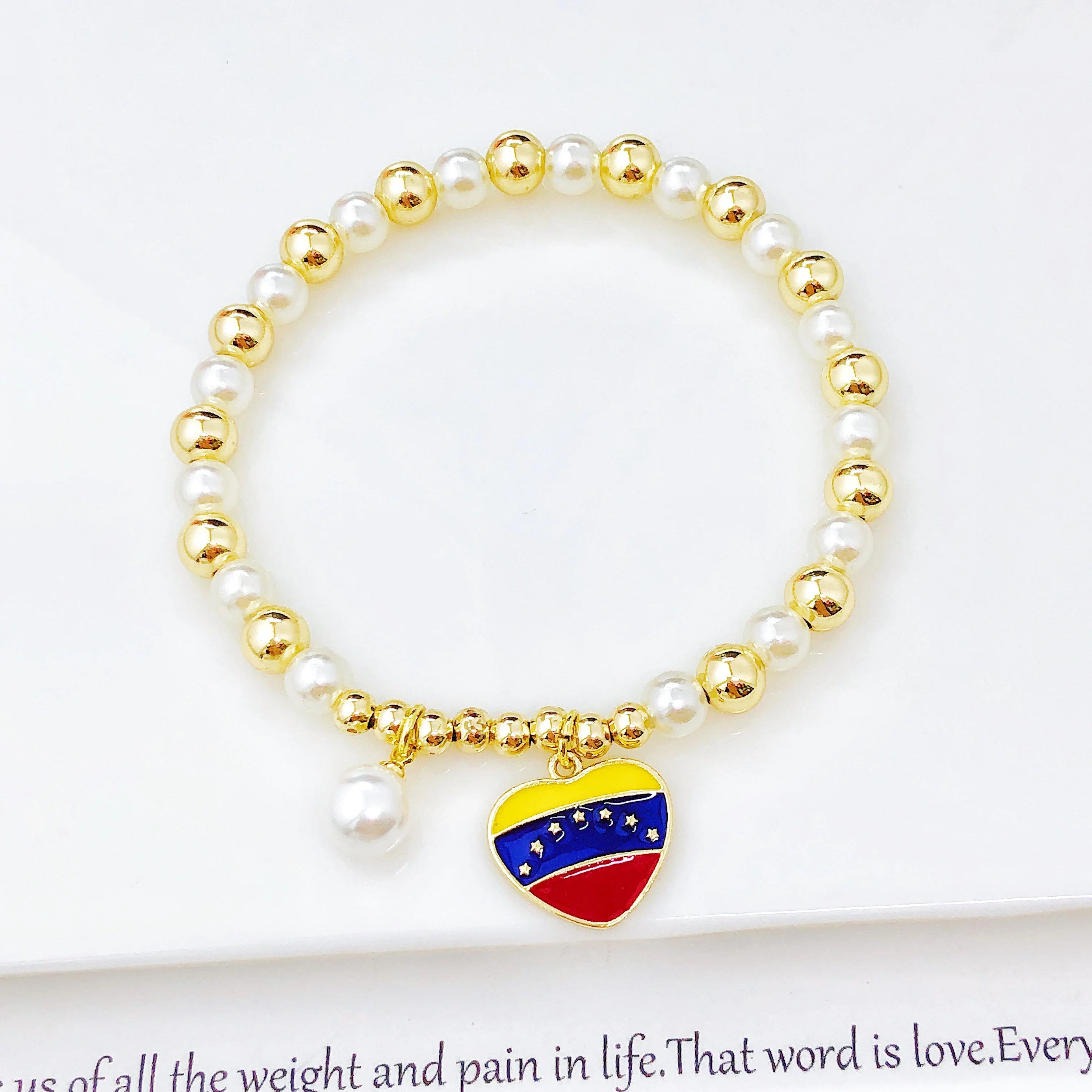 Classic Violin Round Parrot-Shaped Venezuela Colombia Flag Designer Pearl Bracelet Luxury for Women Party Patriotic Jewelry Gift Qme 10