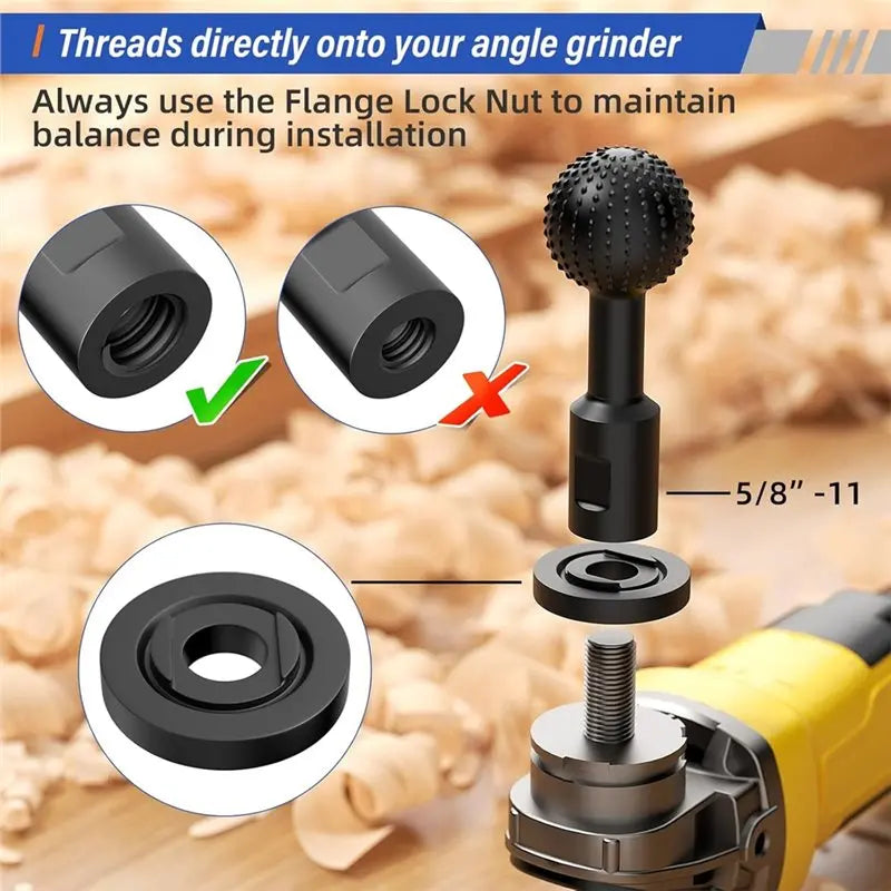 A02F-Ball Gouge Attachments-Sphere Rotary Burr Set(3-PC), 5/8-11 Threads For 4-1/2" 5" Angle Grinder, For Wood Hollowing Qme