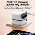 65W Foldable Wall Charger Retractable Cable Compact Travel Adapter Qme WHITE UK