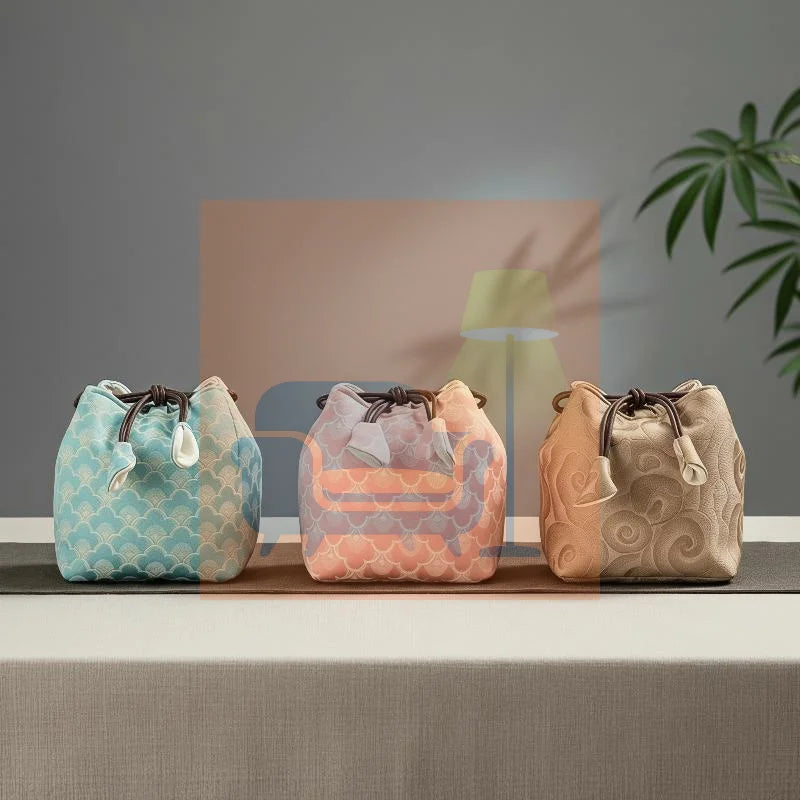 Chinese Style Tea Set Storage Bag Thickened Multi-functional Teapot Cloth Pouch Vintage Embroidered Candy Storage Bag Qme