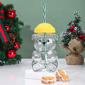 Cute Little Bear Plastic Cup Lid Straw Teddy Cold Drink Suitable Qme Yellow