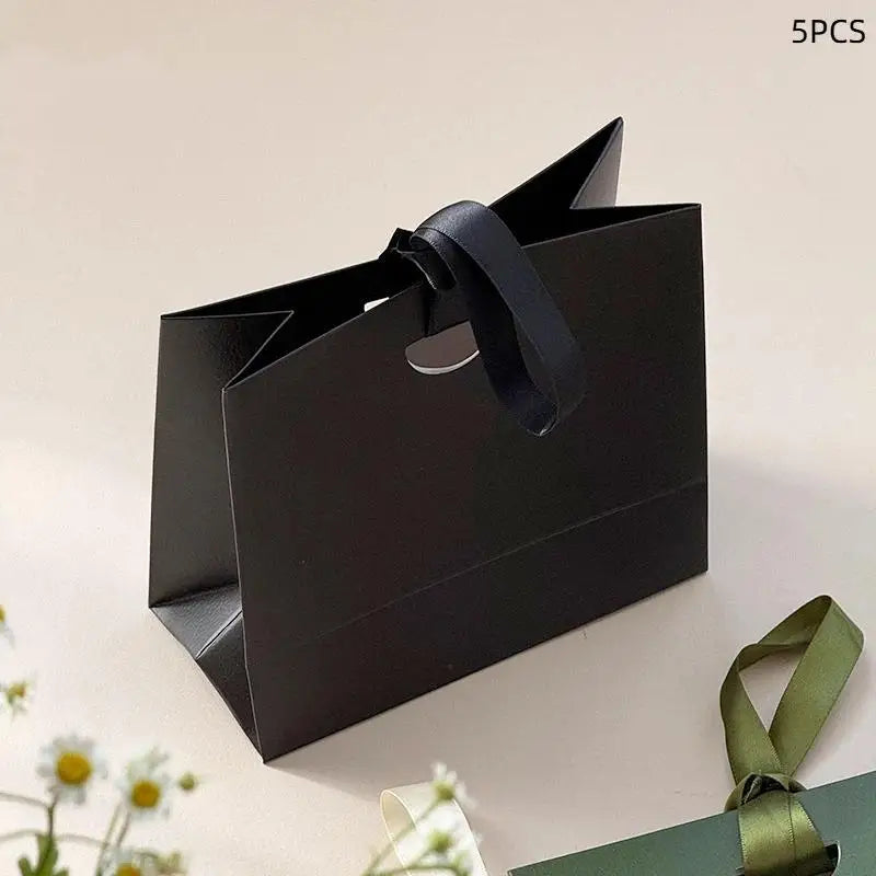 Jewelery Packaging With Ribbon Paper Gift Wrapping Bag Lipstick Storage Wedding Party Gift Tote Handbag Qme Brown