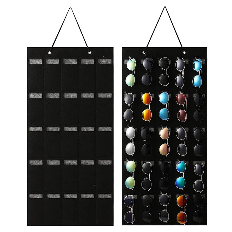 Wall Display 25 Slots Sunglasses Organizer Storage Sturdy Rope Felt Qme