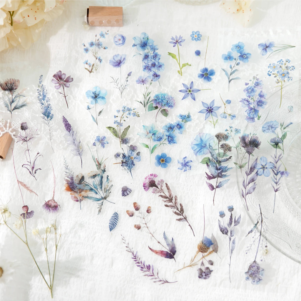 50 Sheets Vintage Flower PET Sticker Book DIY Diary Sticker Decoration Plant INS Album Scrapbooking Kawaii Stationery Stickers Qme
