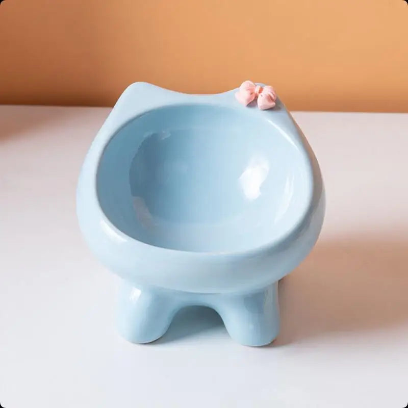 1pcs Pet Food Bowl 15-Degree Angle Cat Bowl To Protect The Cat's Neck And Prevent Pressure On The Whiskers Pet Supplies Qme Blue