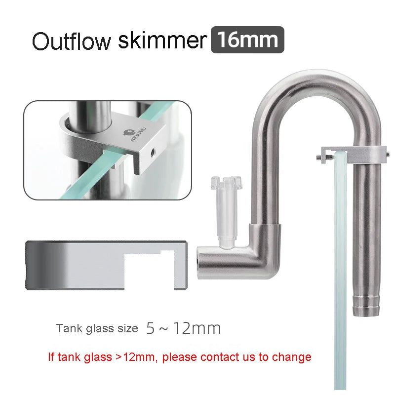 AQUAPRO Mini Stainless Steel Skimmer Inlet Outlet Outflow Inflow Pipes Filtro Aquarium Fish Tanks Accessories Qme Skimmer 16