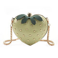 Red Leather Strawberry Crossbody Bag With Gold Studs And Chain Strap Perfect For Daily Outings Parties Teen Girls Qme Green