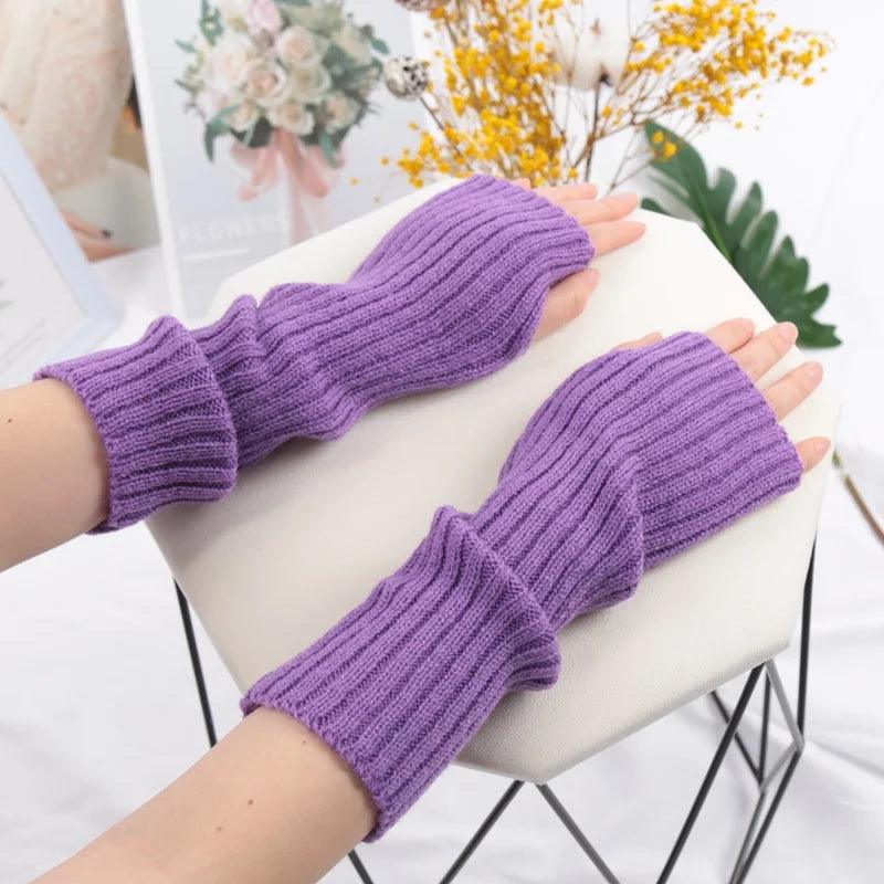 Women Long Fingerless Gloves Fashion Winter Warmer Mitten Arm Sleeve Qme plum length 30cm