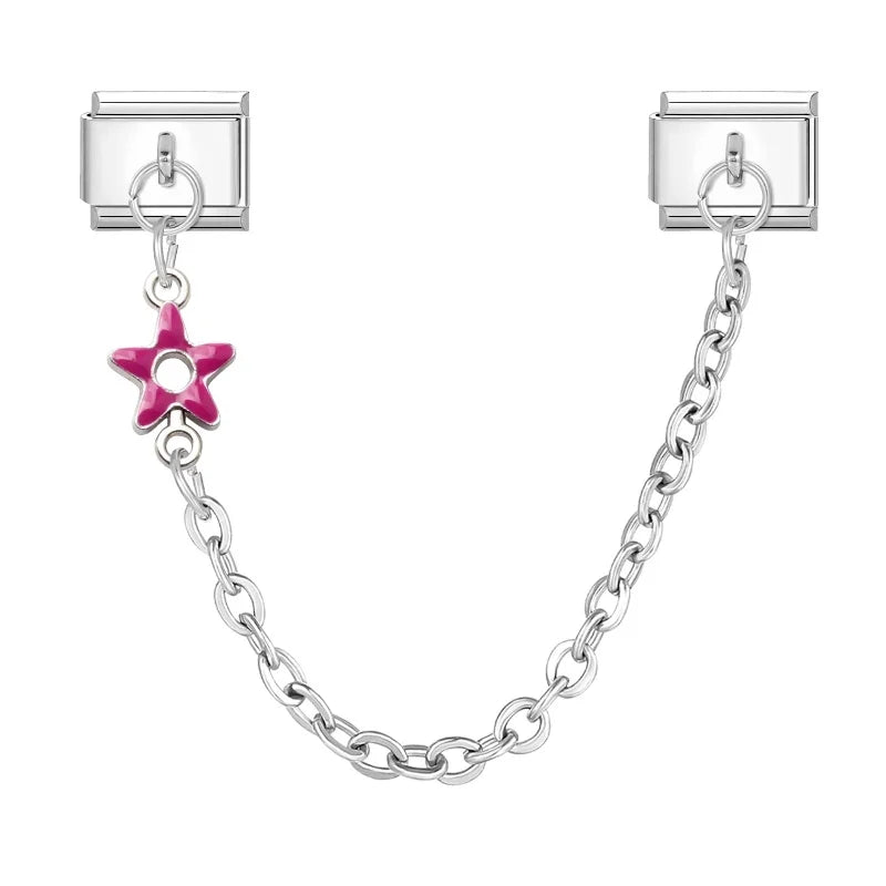 Wholesale Fashion Colour Stars Tassel Chain Module Italian Charm Bracelet Fit 9mm Hand Chain Stainless Steel DIY Jewelry Making Qme Style 1