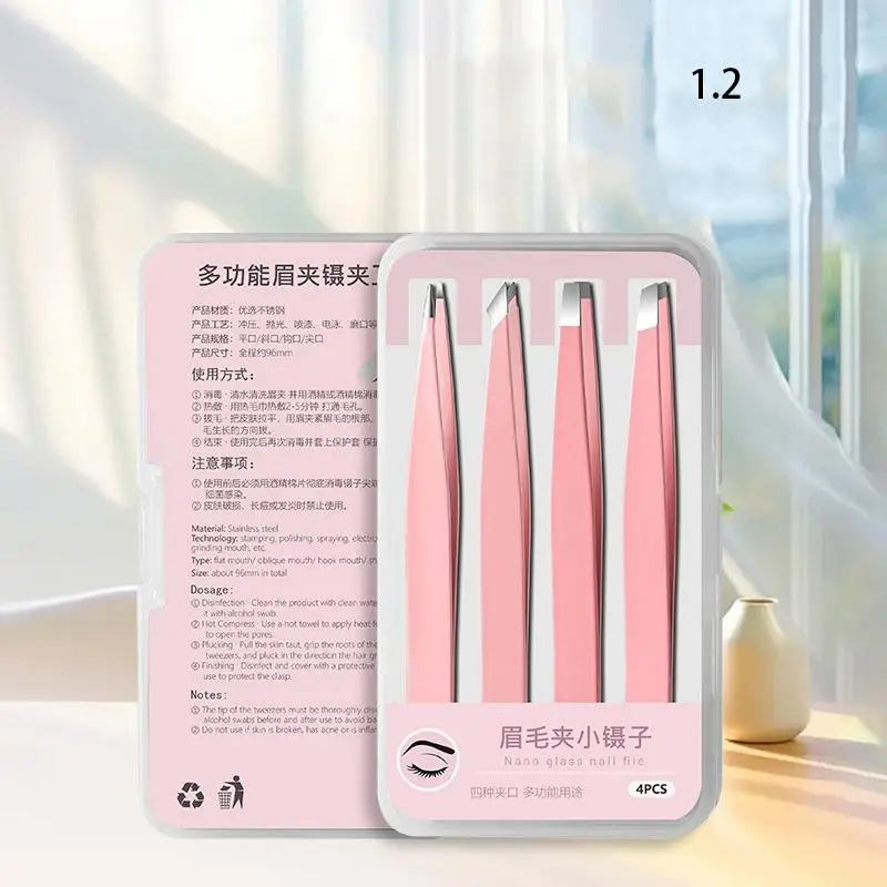 Durable Professional Stainless Steel Slanted Eyebrow Tweezers Qme 12 Pink