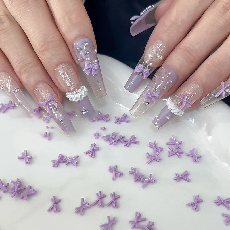 Chic Trendy Manicure Look Ribbon Bowtie Nail Charms Light Luxury Qme