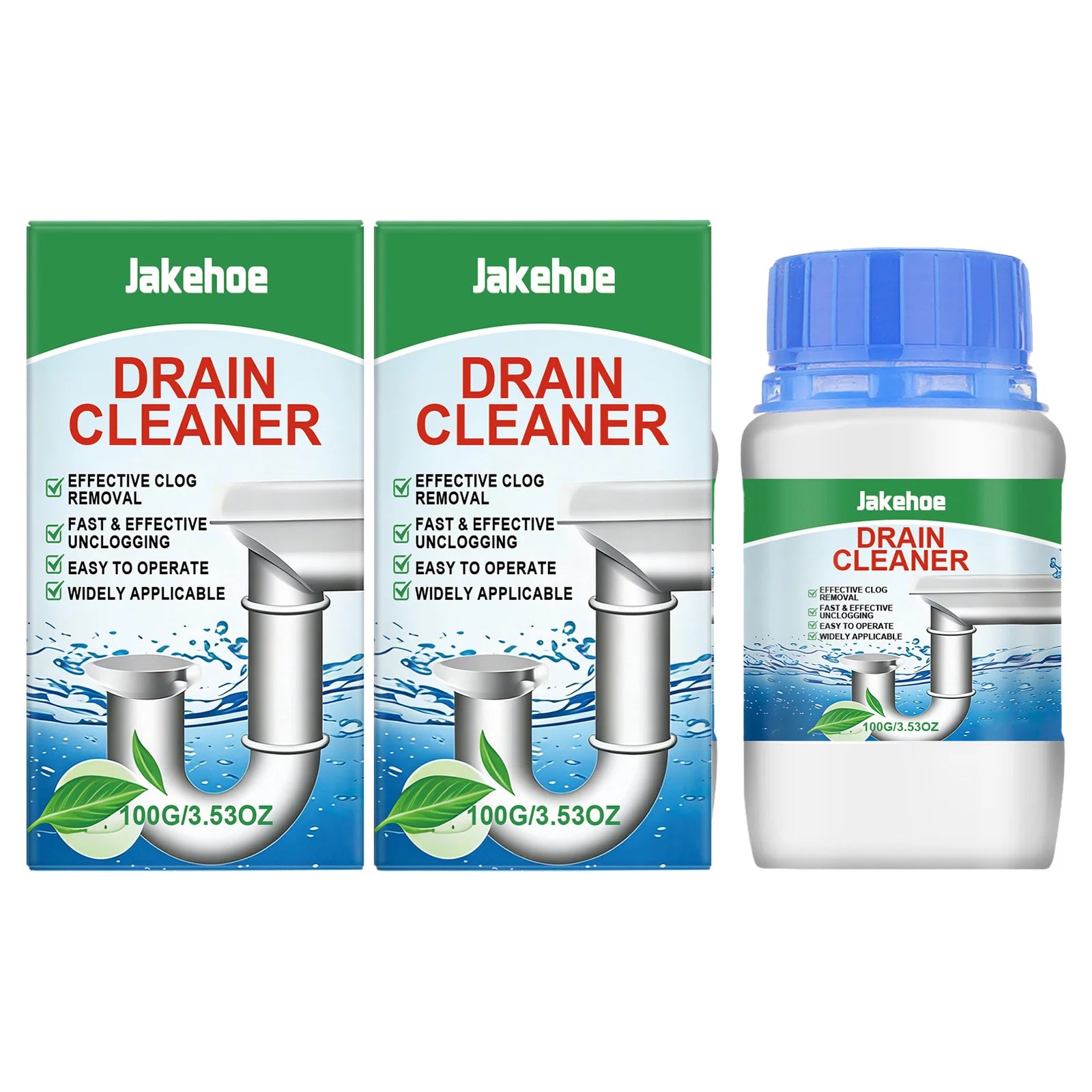 Drain Cleaning Powder Dissolves Food Grease Residue Remove Blockage Eliminate Odors Fast-Acting Multipurpose Sink Dredge Agent Qme 2 x 100G Boxed