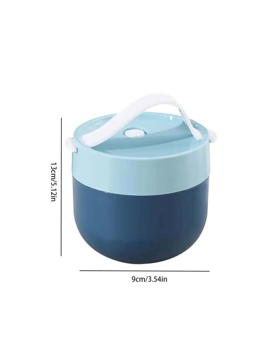 Dual Portable Sealed Breakfast Box Lid Spoon Can Be Carried Hand Qme blue