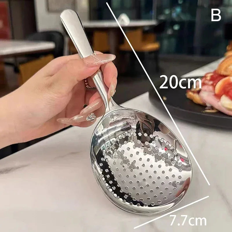 1 Stainless Steel Ladle Serving Soup Rice Spoon Drain Hole Heat Qme 1pc