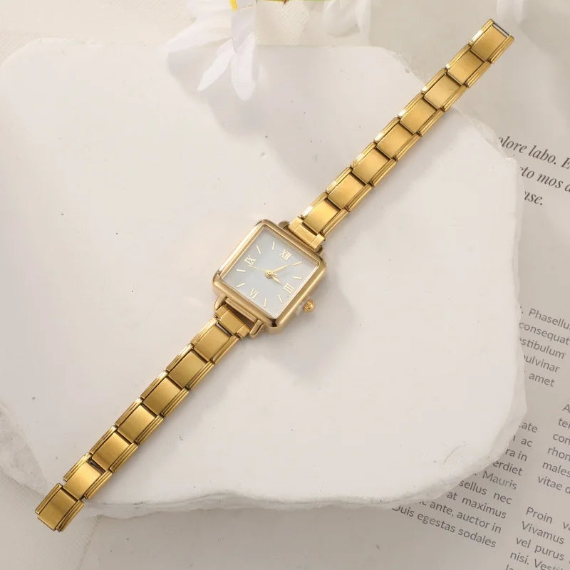 Wholesale Square Heart Watch Men Women's DIY 9MM Width Italian Elastic Charm Stainless Watch Header Linker Bracelet Jewelry Gift Qme