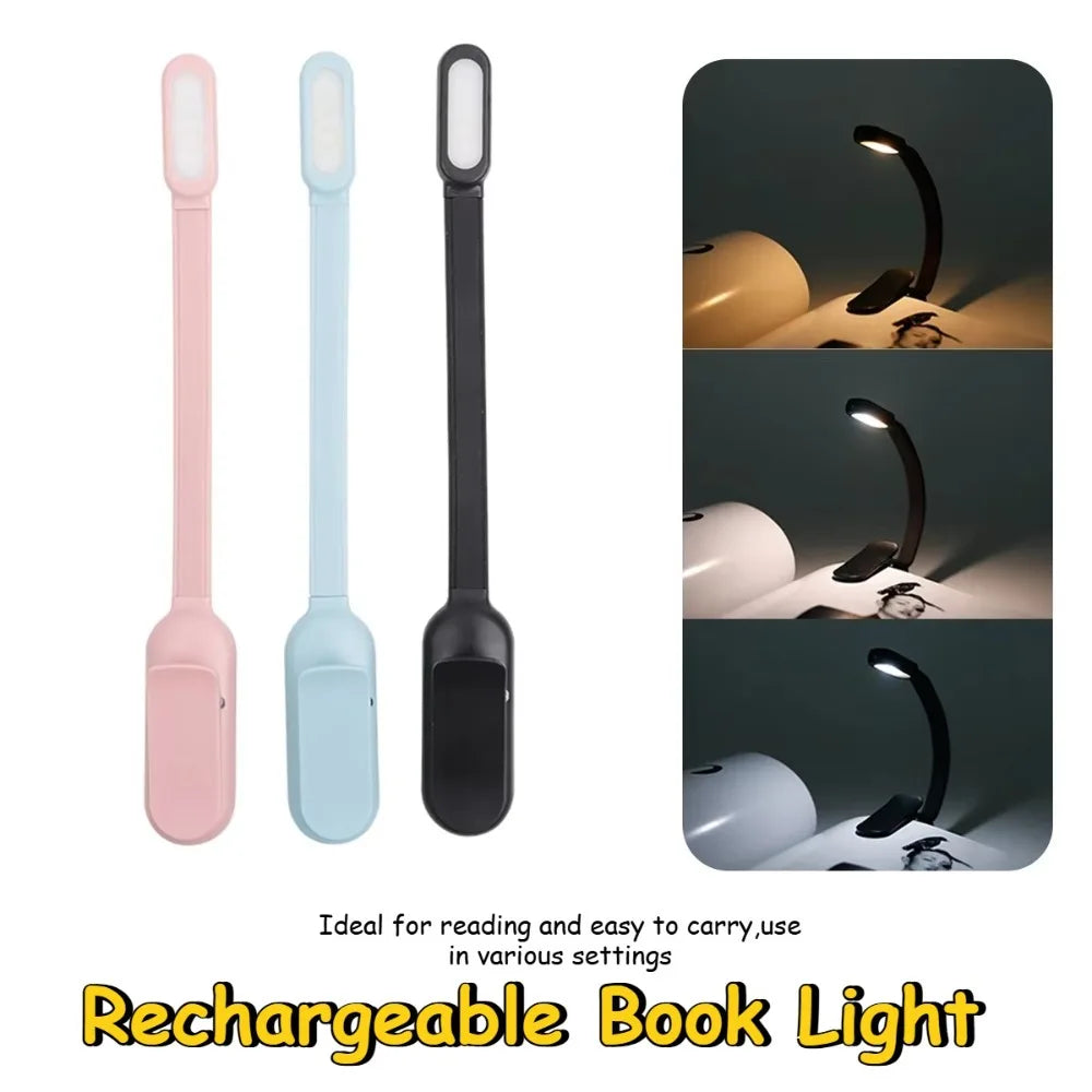 Rechargeable USB Clip LED Reading Light Mini Night Book Lamp With 3 Brightness Levels For Travel Bedroom Study Reading Qme
