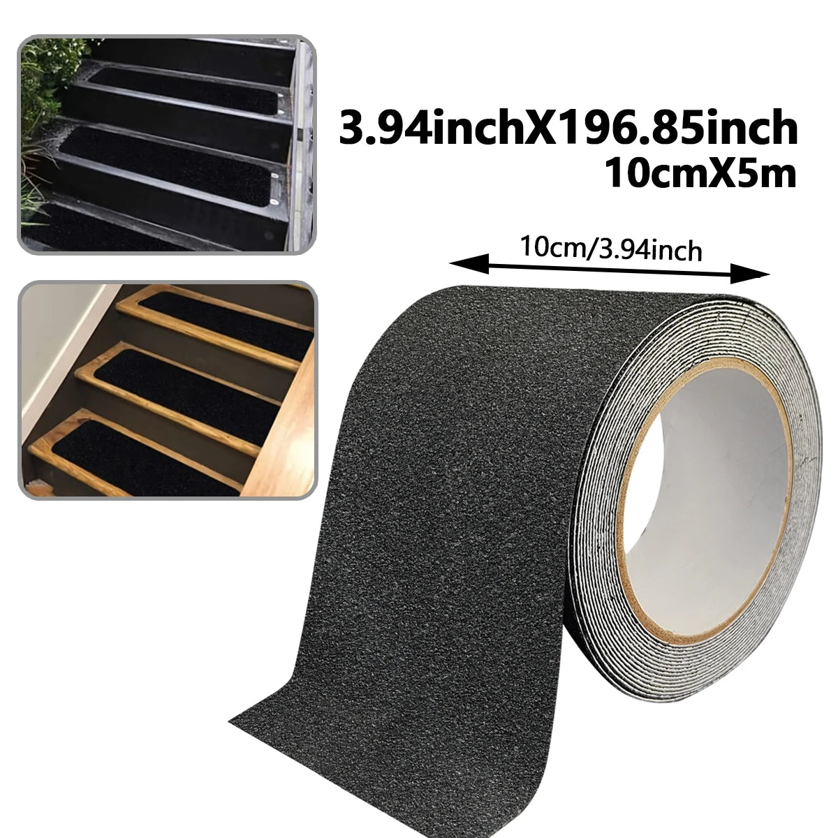 Anti-Slip Safety Tape, PEVA Material with Gravel Pattern, Waterproof Rubber Adhesive for Indoor/Outdoor Use on Plastic Surfaces Qme Black 10cmX5m