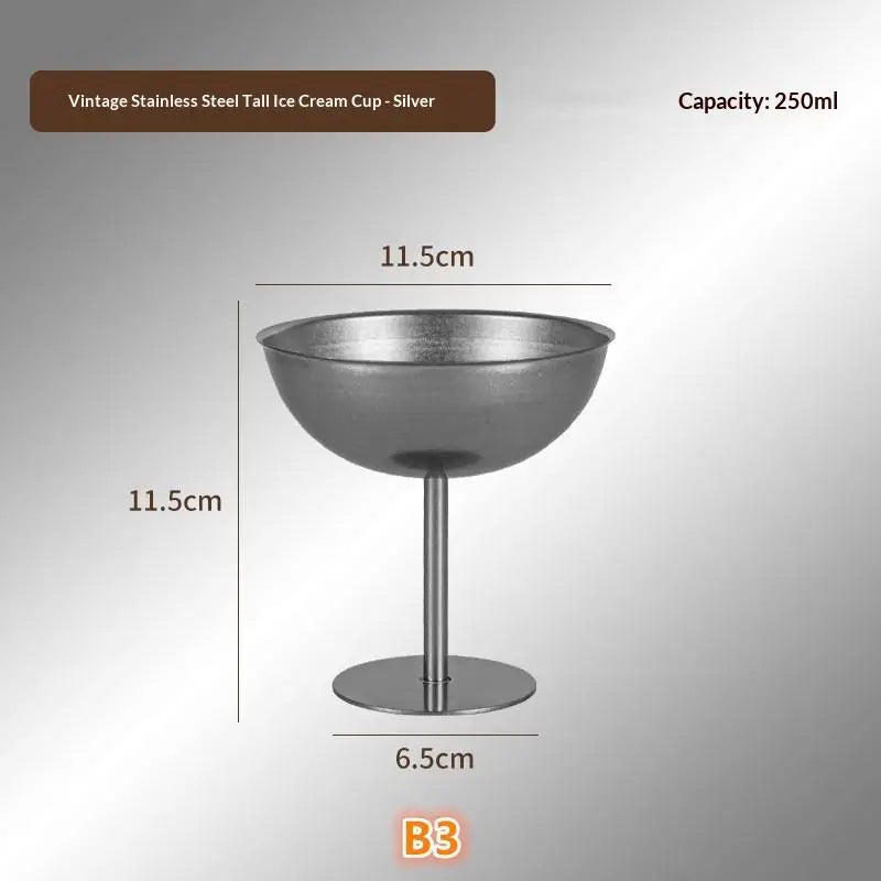 Retro Ice Cream Goblet Stainless Steel Food Grade Dishwasher Safe Qme B3