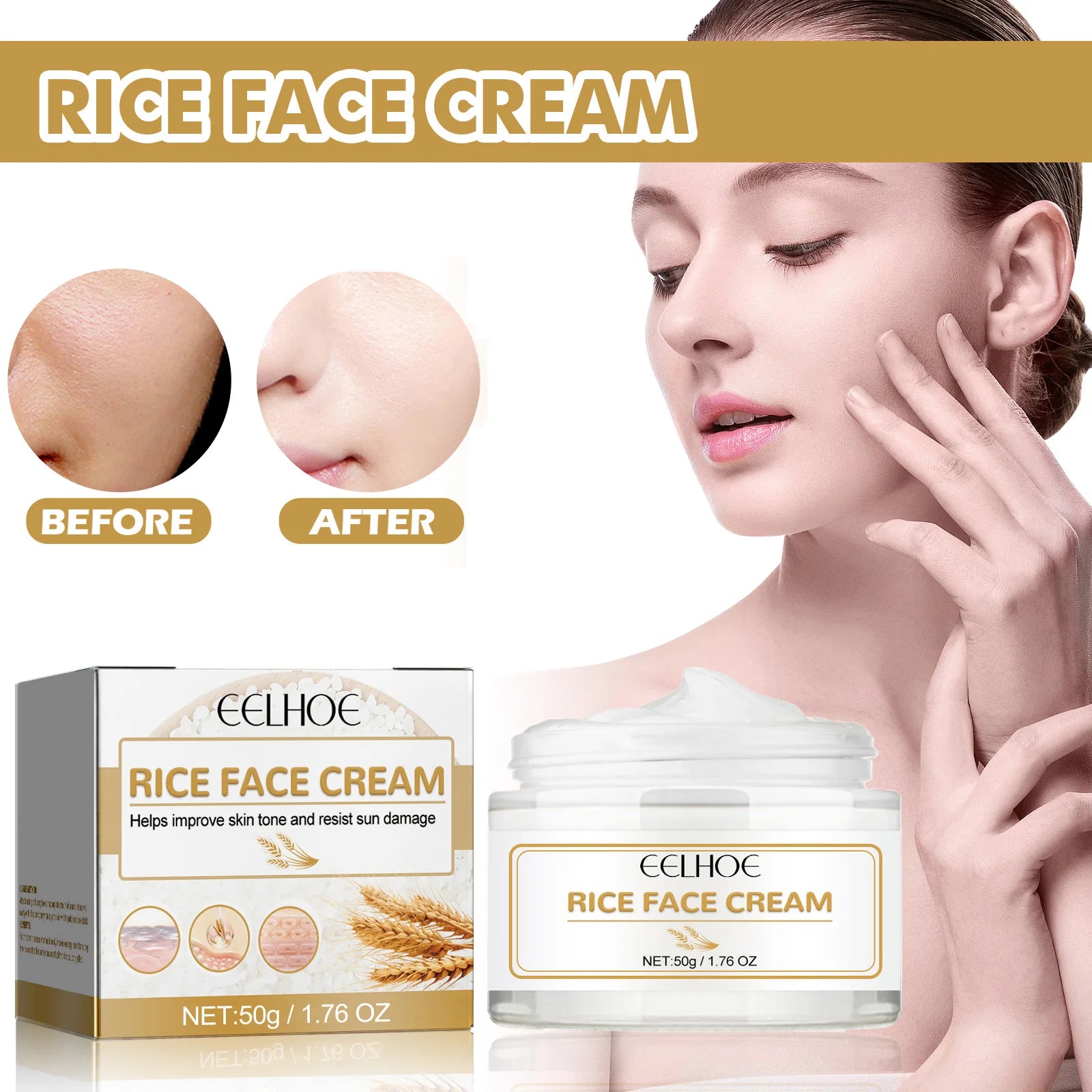 White Rice Face Cream Moisturizing Firming Fade Fine Lines Tighten Pores Lighten Dark Spots Nourishing Brightening Face Cream Qme
