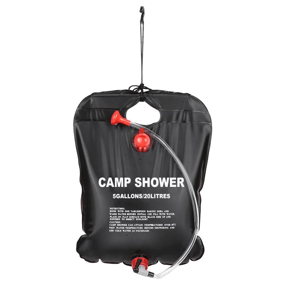 1Pc 20L Foldable Solar Shower Bag Outdoor Bath Water Bag Camping Sun Compact Heated Water Shower Bags Scrubbing Pool Accessories Qme Black