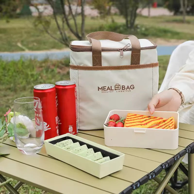 Insulated Lunch Bag Waterproof Large Capacity Thermal Food Container Portable Camping Oxford Icebox Thickened Lunch Box School Qme
