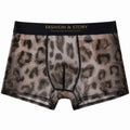 Cool Leopard Print Men's Ice Silk Boxer Underwear Ultra Thin Mesh Qme Green M