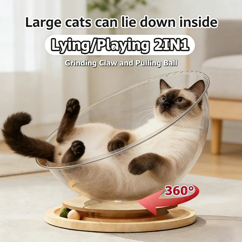 Solid Wood Acrylic Turntable Cat House Condo Space Capsule Nest Pet Qme