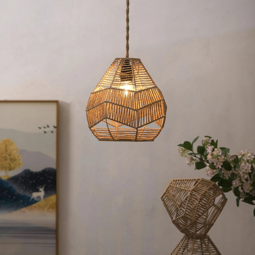Nordic Modern Retro Hand-woven Lamp Shades atural Rattan Wicker Hanging Light Chandeliers Decorative Covers Qme
