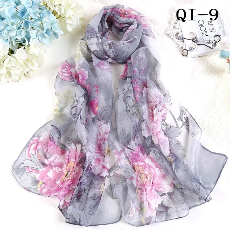 Painting Lotus Beach Sun Protection Chiffon Georgette Scarf Women