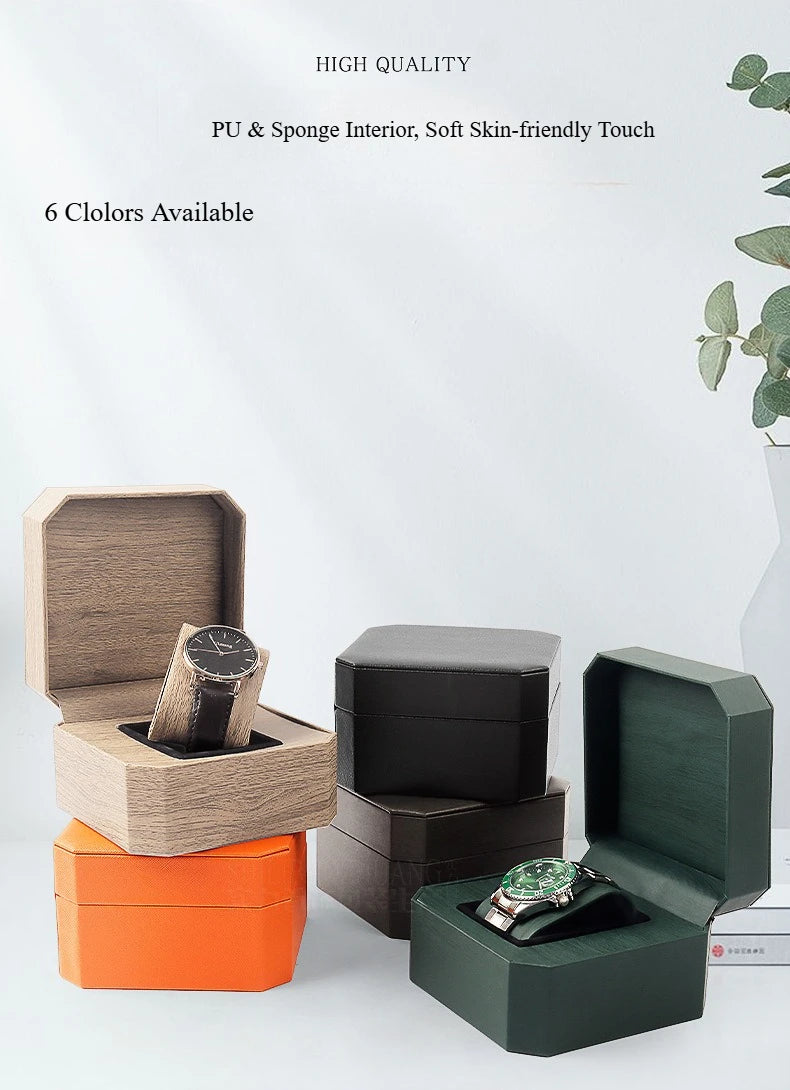 2-Piece Octagonal Green PU Leather Watch Box,Watch Case Portable Premium Gift Case for Wristwatch & Bracelet Storage,Display Box Qme