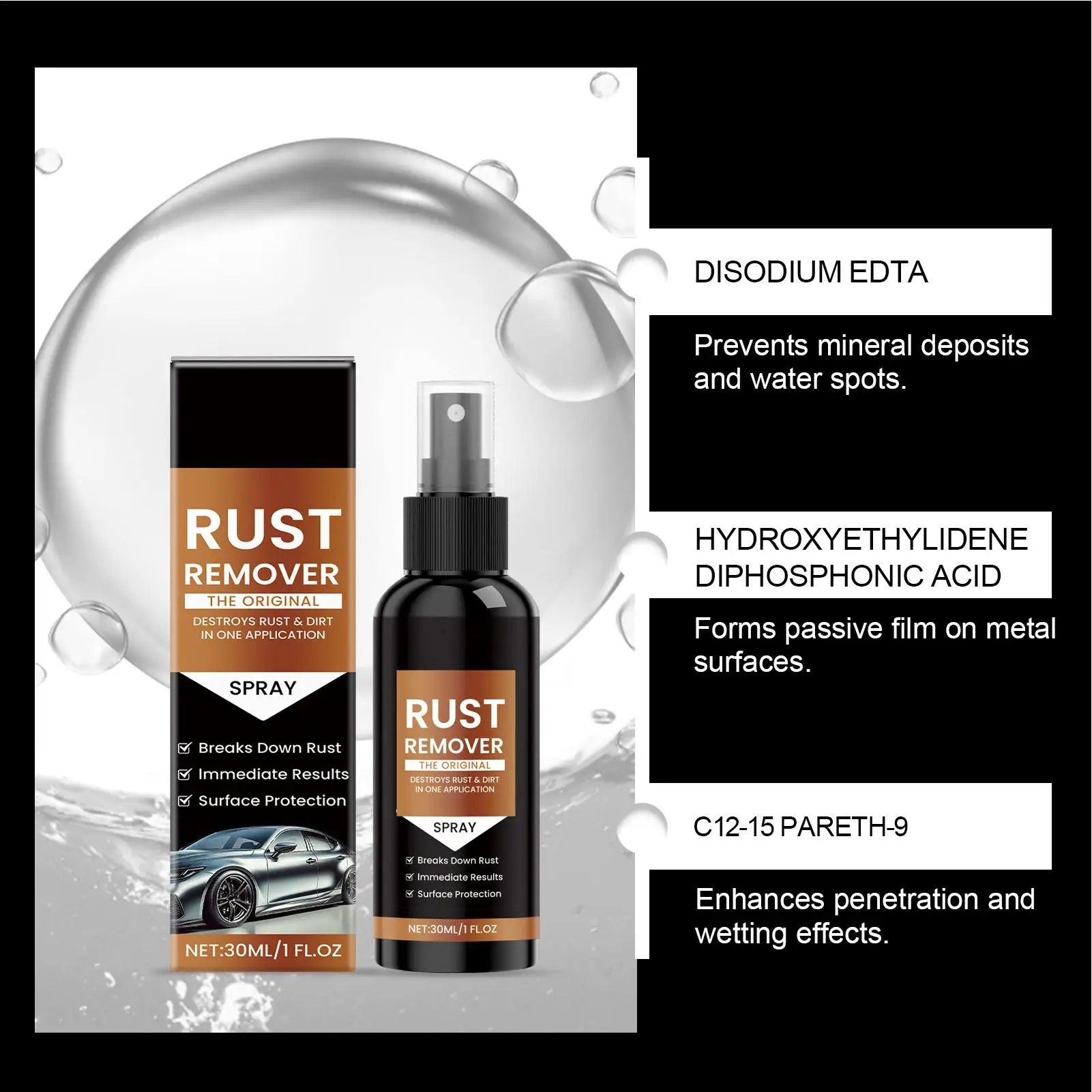 Household Rust Cleaner For Metal Rust Dissolver For Metal Effective Concentrated 1 Fl.oz /30ml Fast-Acting Long-Lasting Cleaner Qme